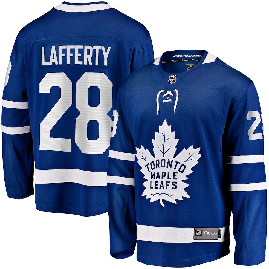 Men Toronto Maple Leafs #28 Sam Lafferty Fanatics Branded Blue Home Breakaway NHL Jersey